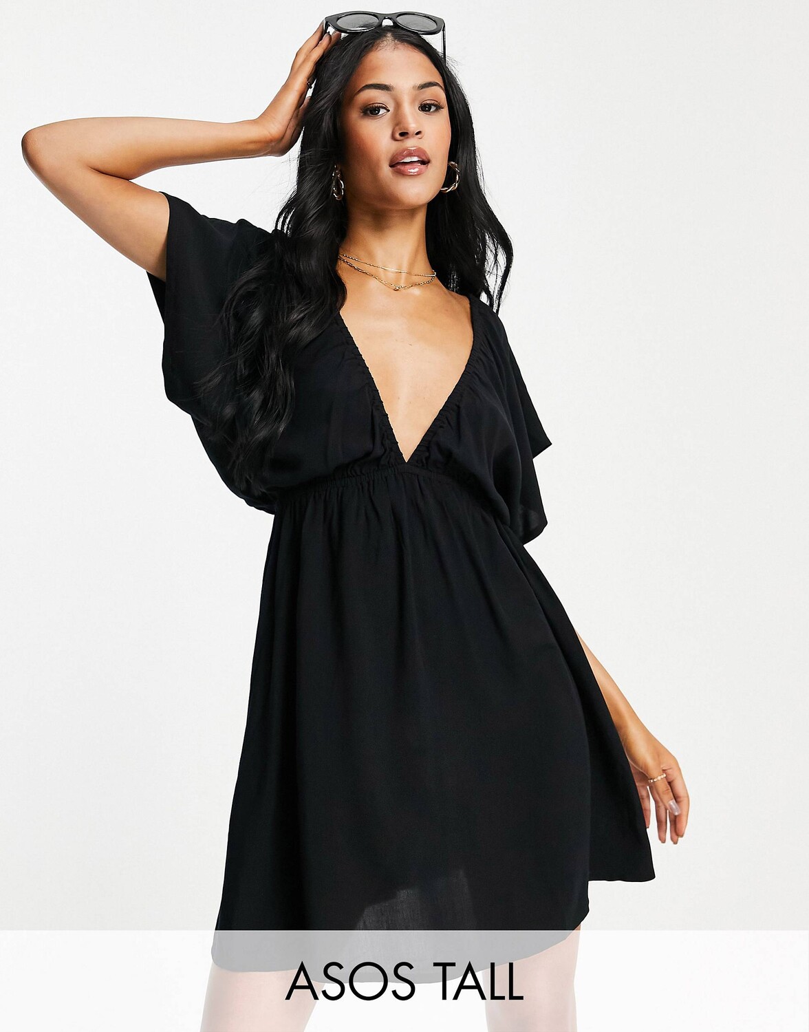 

Черное пляжное платье мини ASOS DESIGN Tall с пышными рукавами, Черный