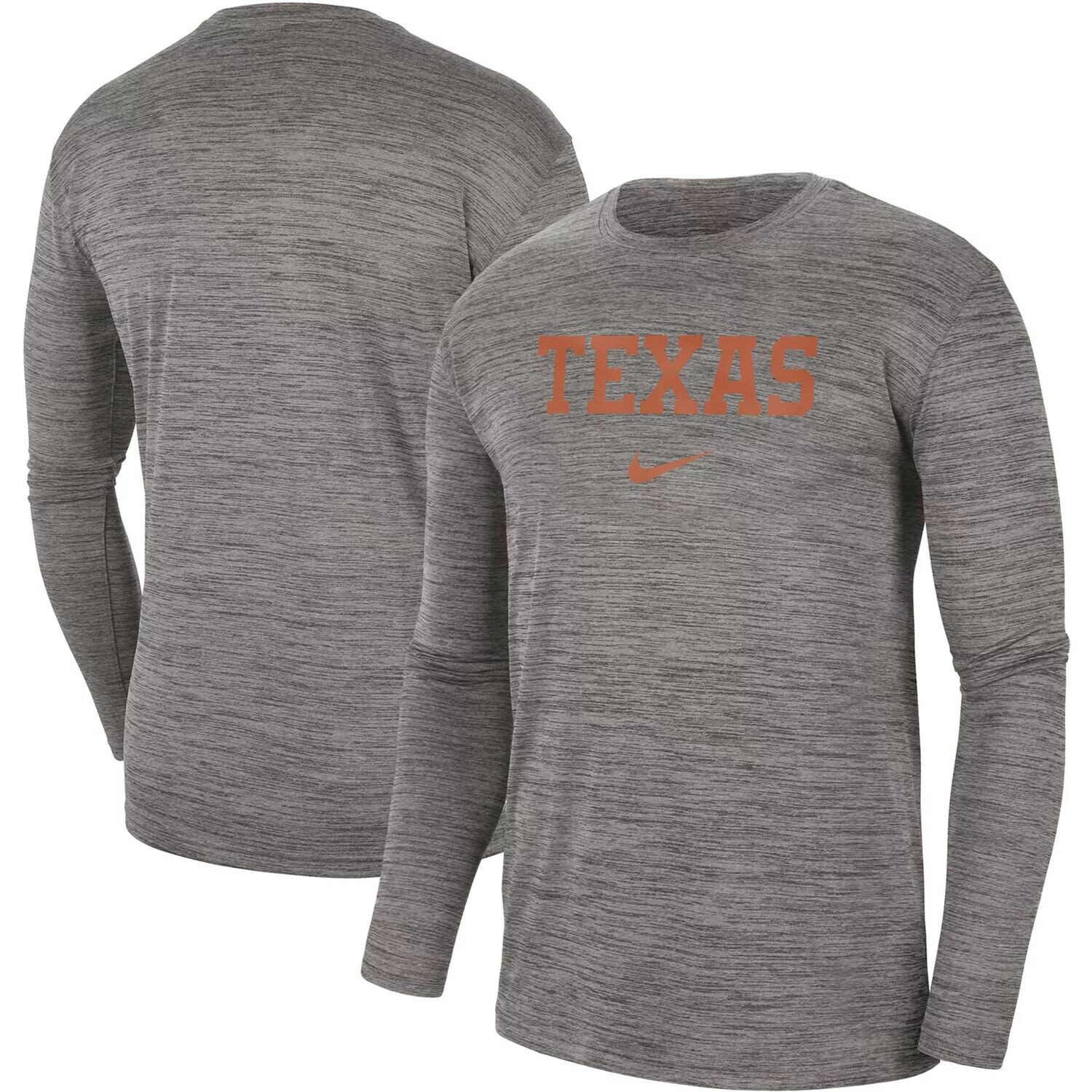 

Мужская футболка с длинным рукавом Nike Heather Grey Texas Longhorns Team Velocity Performance