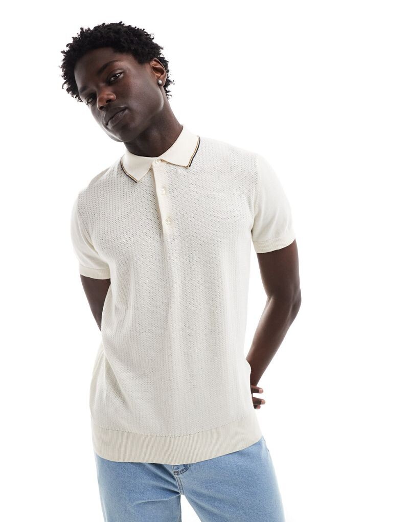 

Ben Sherman – текстурированная рубашка-поло с короткими рукавами кремового цвета