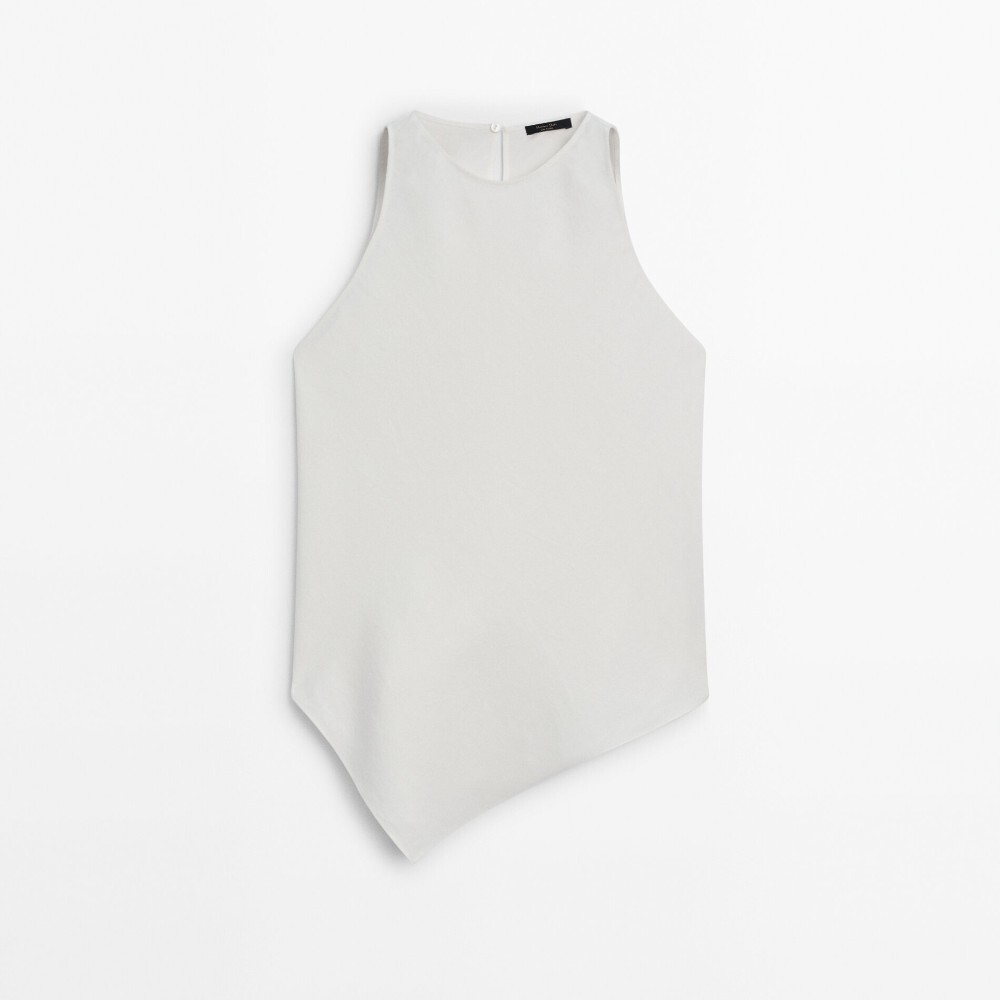 

Топ Massimo Dutti Asymmetric Linen Blend, кремовый