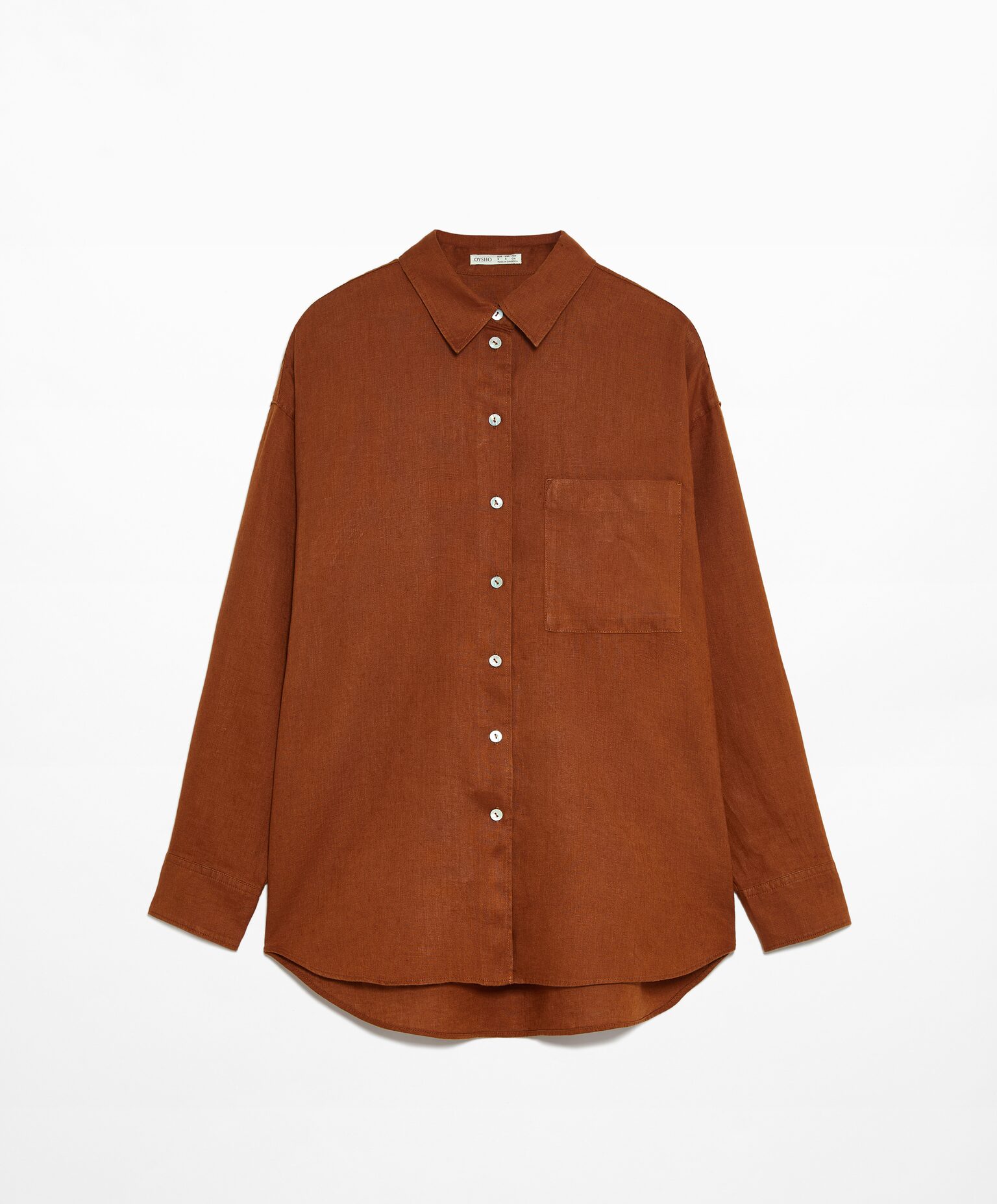 Рубашка Oysho Linen Long Sleeved, коричневый футболка oysho velour satin long sleeved баклажан