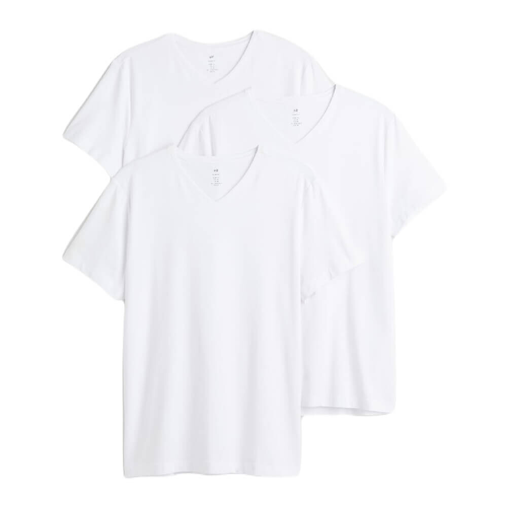 

Комплект футболок H&M Slim Fit V-neck, 3 предмета, белый