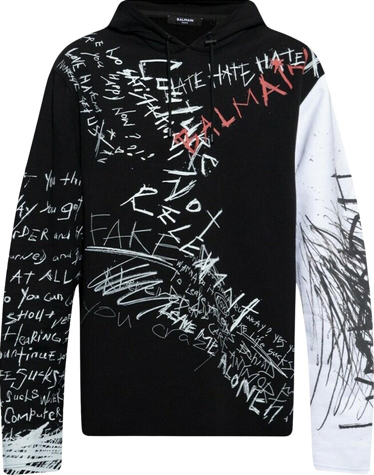 

Худи Balmain Graffiti Print Pullover Hoodie 'Black', черный