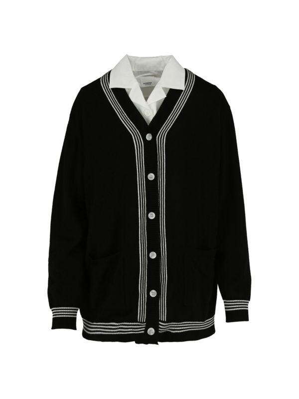 

Кардиган Шерстяной Burberry с отделкой в ​​полоску, черный