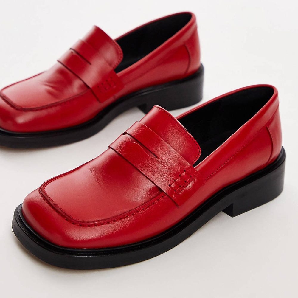 Лоферы Topshop Cole Premium Leather Square Toe, красный мужские кожаные лоферы с квадратным носком на квадратном каблуке