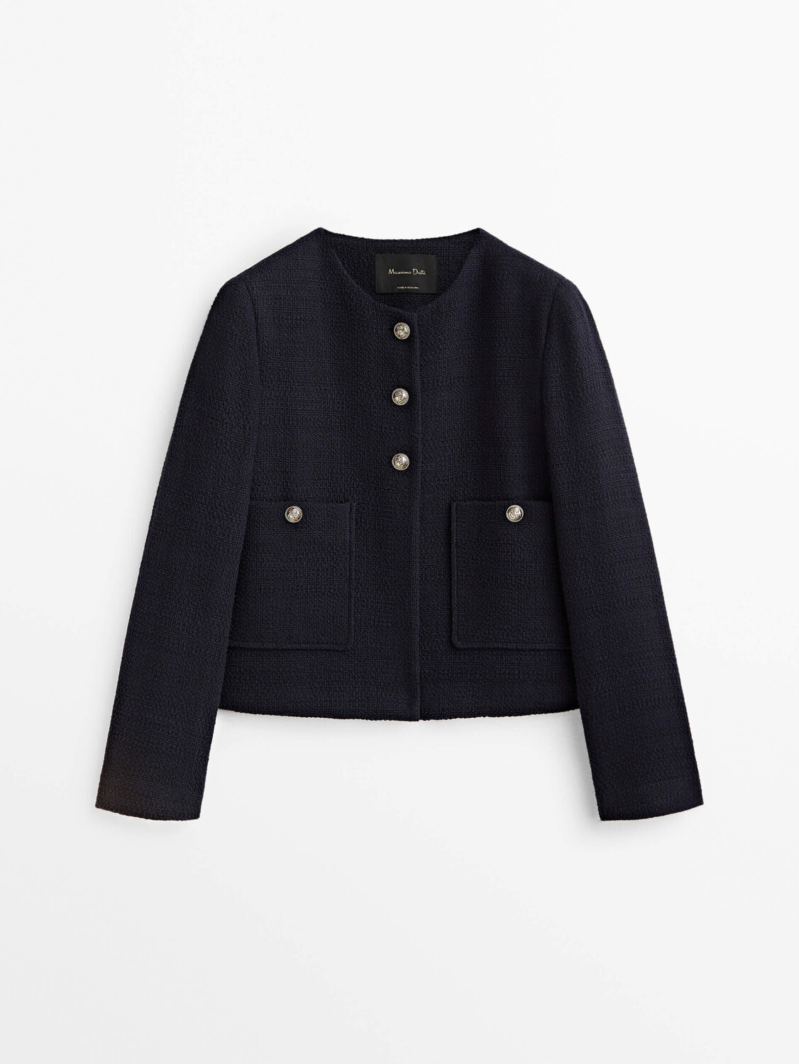 

Жакет Massimo Dutti Cropped With Contrast Buttons, темно-синий