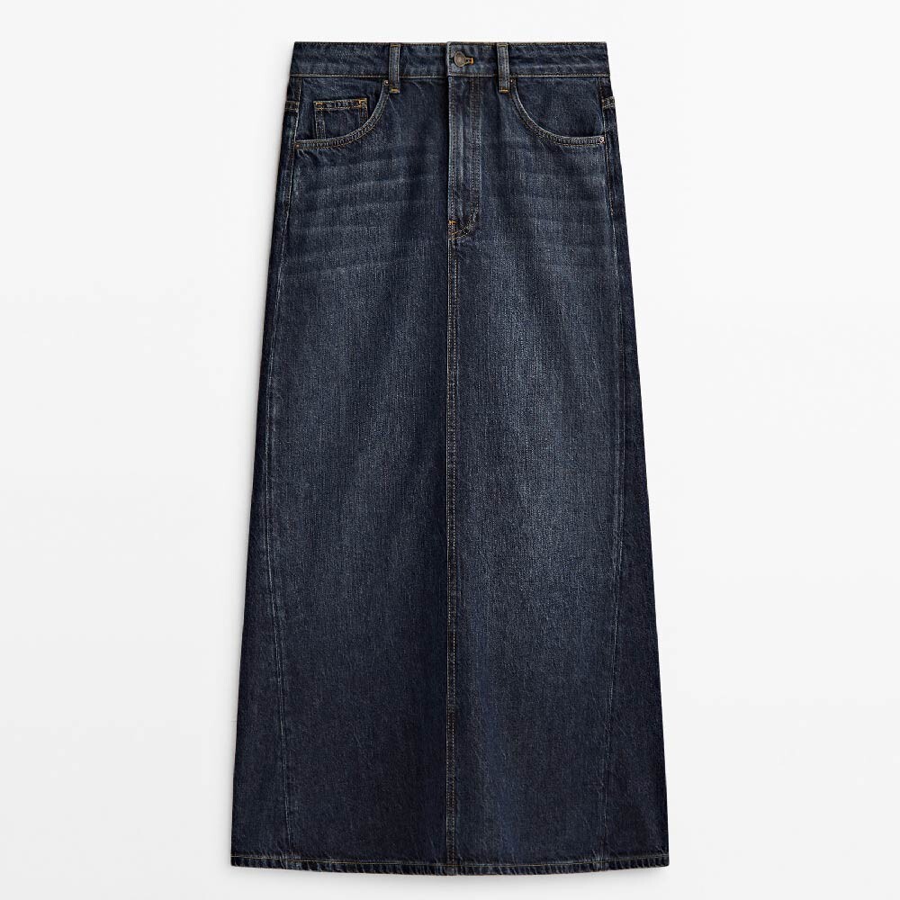 

Юбка Massimo Dutti High Waist Denim with Ruffles, темно-синий