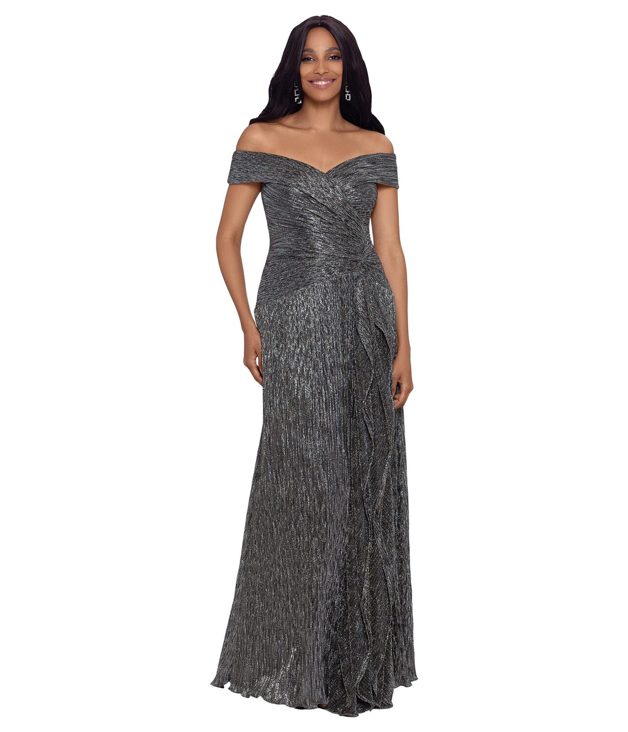 

Платье XSCAPE, Off-the-Shoulder Pleated Metallic Gown