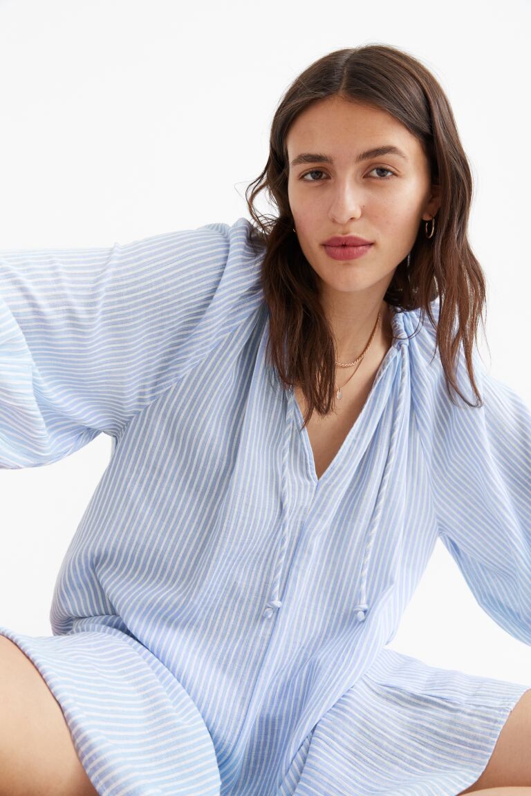 

Платье с объемными рукавами H&M, голубой/полосатый, Синий