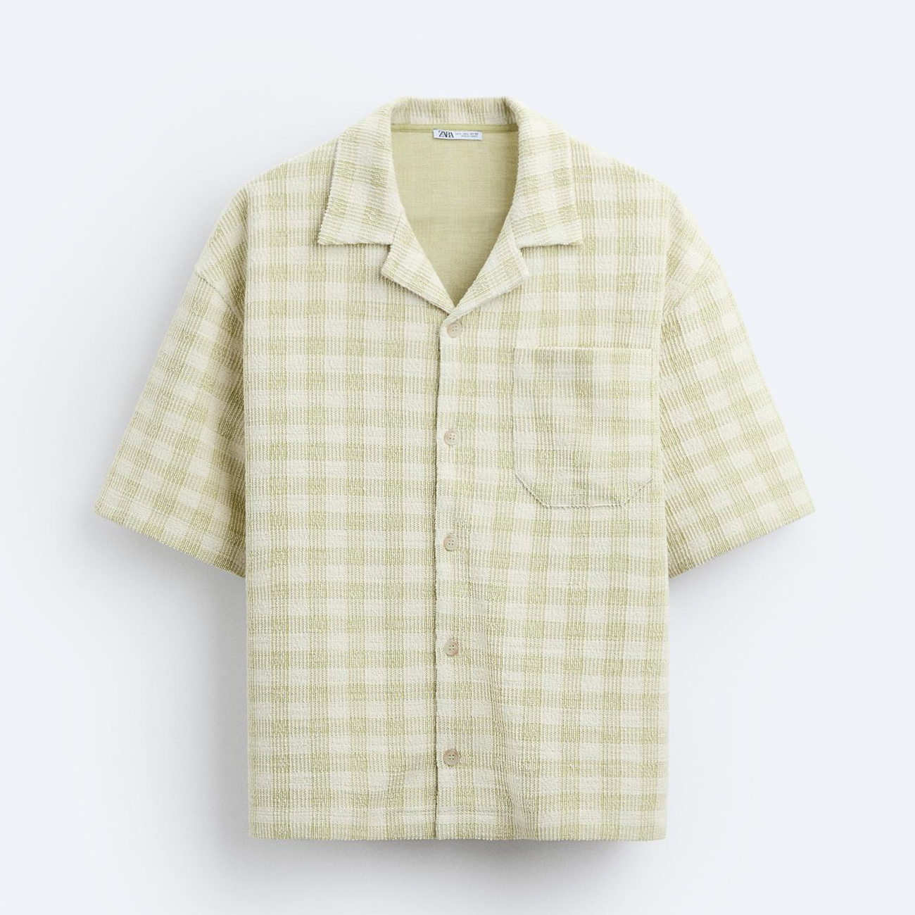 Рубашка Zara Textured Check, зеленый/экрю
