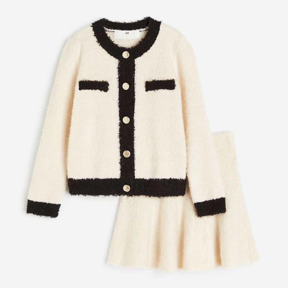 

Комплект кардиган и юбка H&M Bouclé-knit, 2 предмета, кремовый/черный