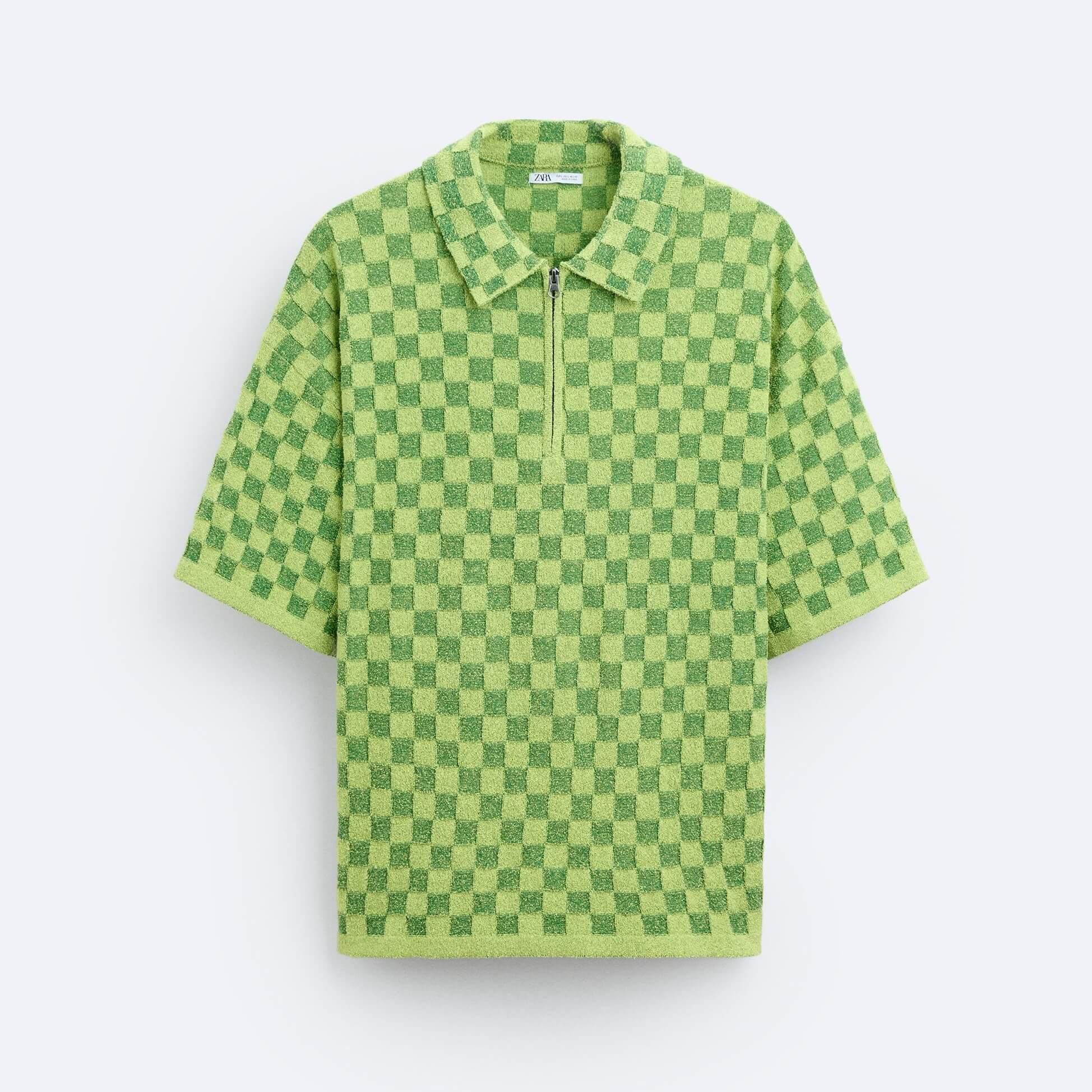 Рубашка-поло Zara Check Knit, светло-зеленый