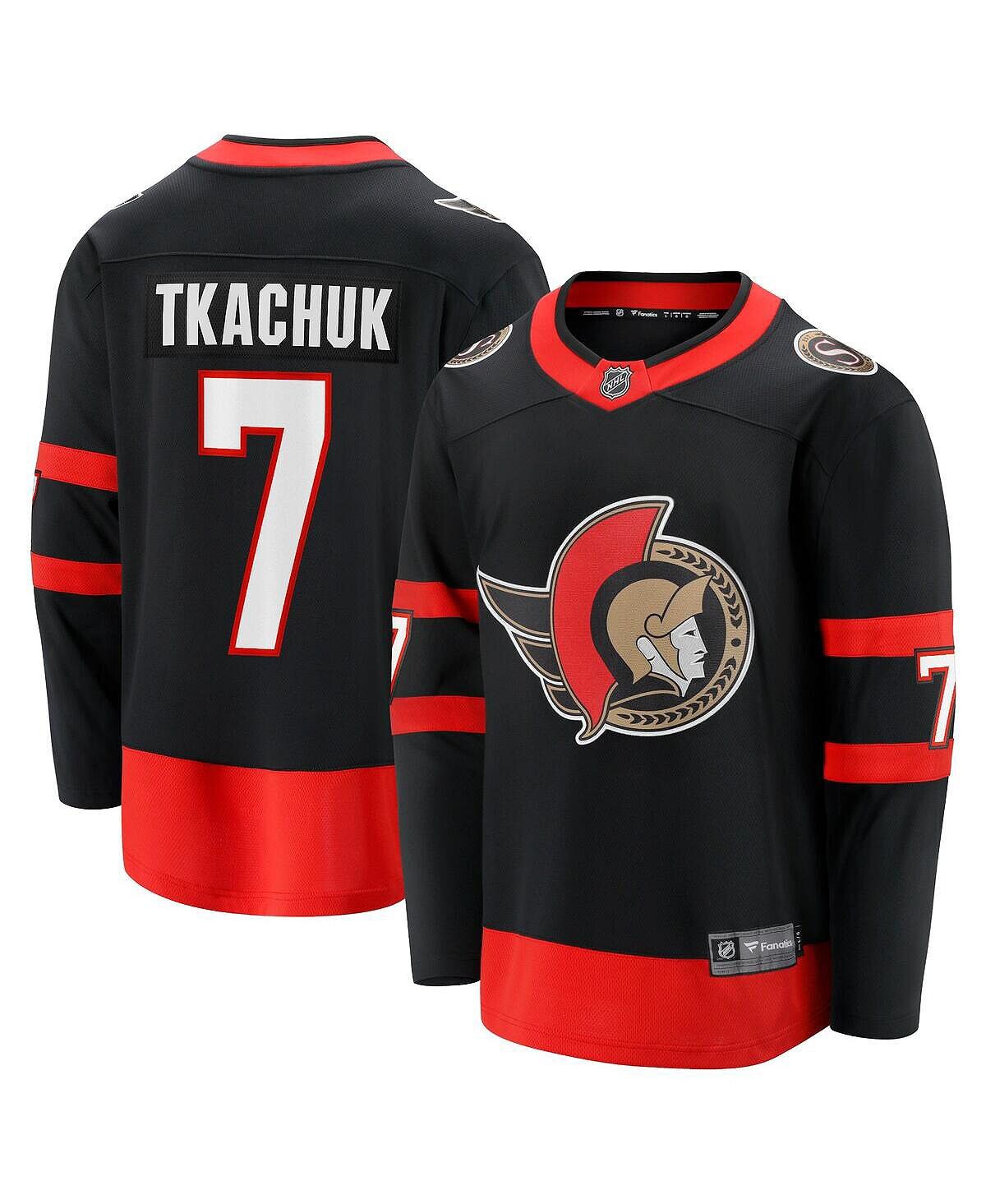 

Мужская футболка brady tkachuk black ottawa senators 2020/21 home premier breakaway player Fanatics, черный