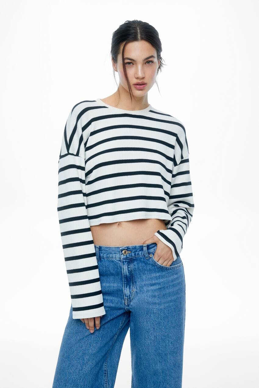 

Ребристый свитер с круглым вырезом Pull&Bear, в полоску