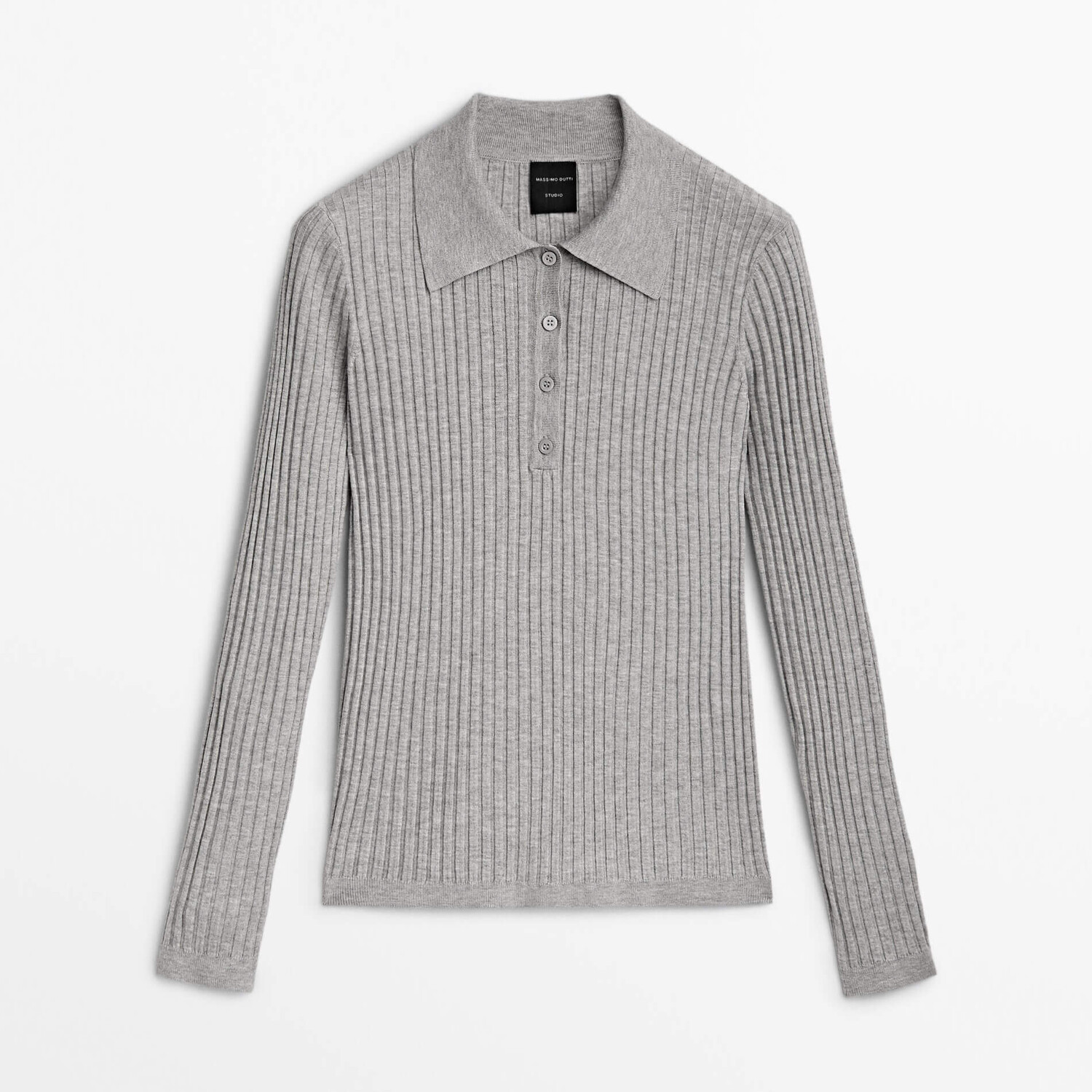 

Поло Massimo Dutti Studio Ribbed Knit, серый