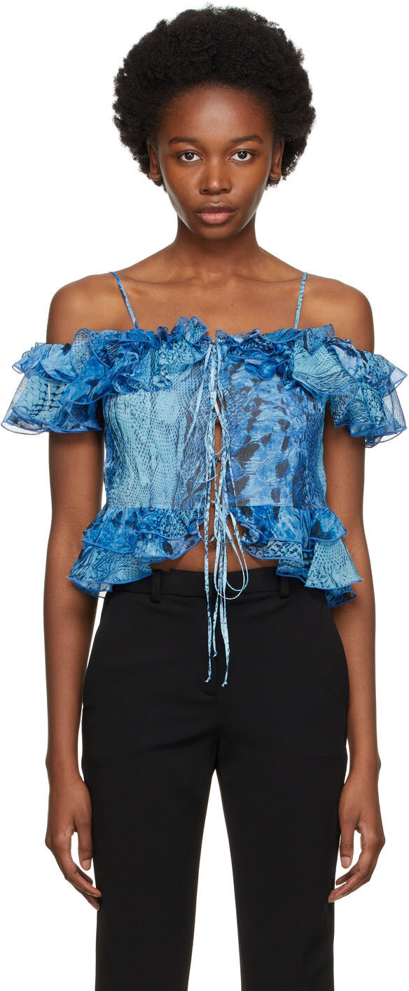

Синяя шифоновая майка Blumarine