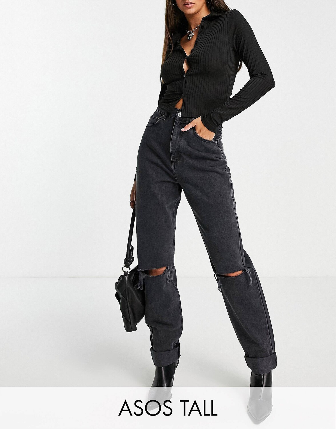 

Черные джинсы с завышенной талией ASOS DESIGN Tall