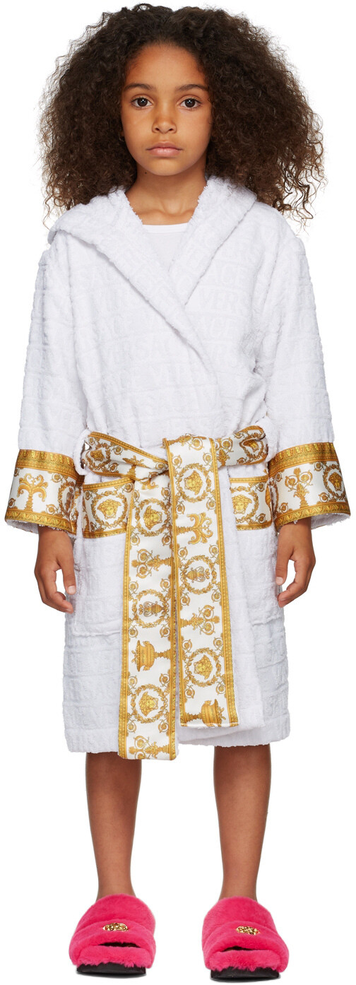 

Детский белый банный халат с капюшоном I Heart Baroque Versace
