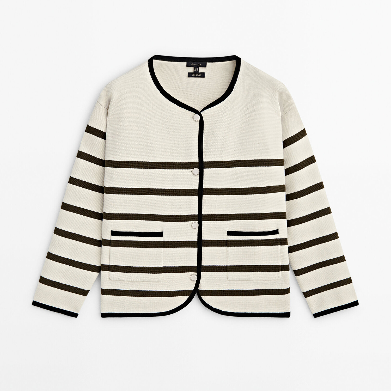 

Вязаный кардиган Massimo Dutti Contrast striped, хаки