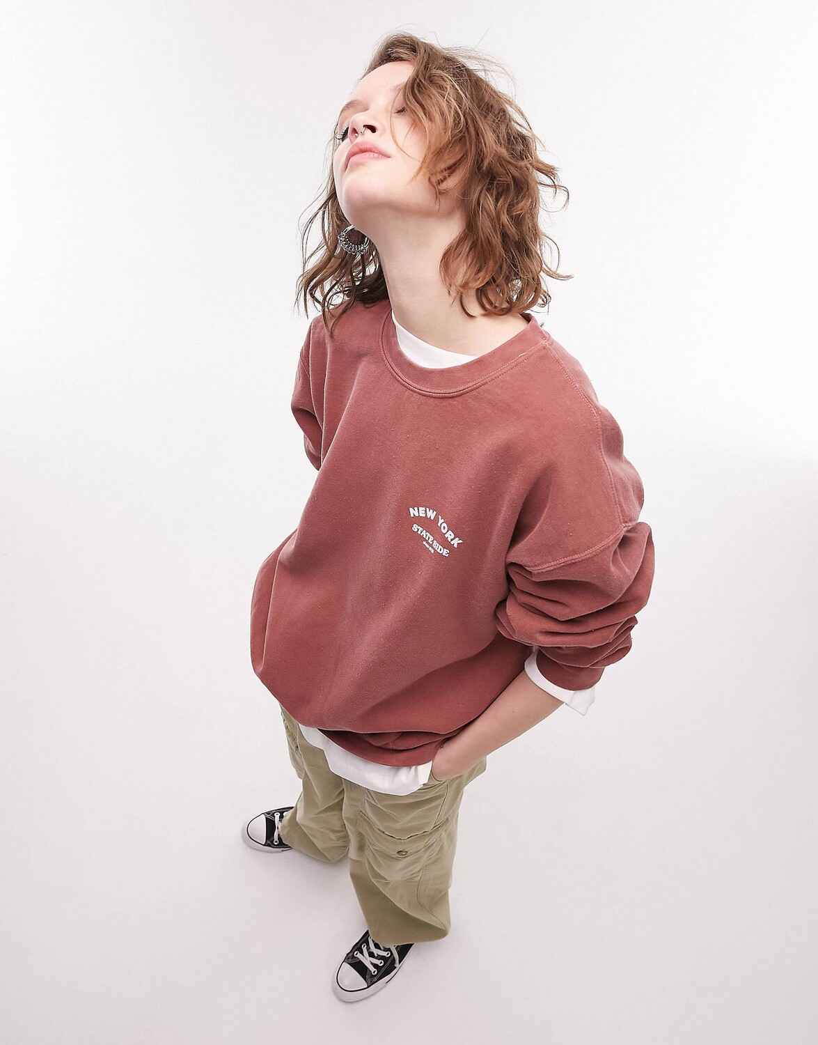 

Oversized-худи Topshop с графическим винтажным принтом New York, окрашенные хной