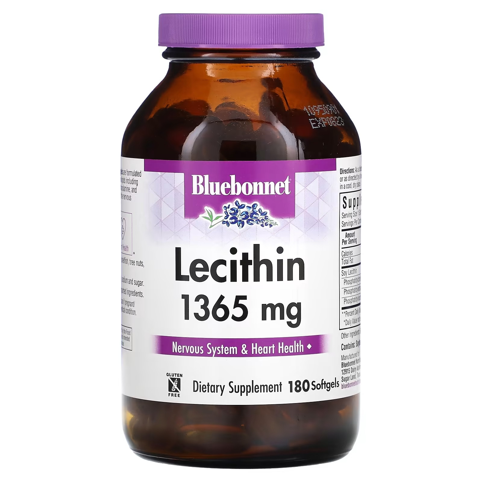 Bluebonnet Nutrition натуральный лецитин 1365 мг, 180 мягких капсул лецитин naturesplus 600 мг 180 капсул