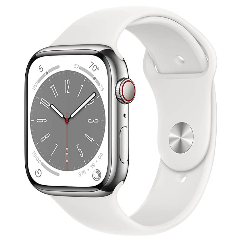 Умные часы Apple Watch Series 8 (GPS + Cellular), 45 мм, Silver Stainless Steel Case/White Sport Band - R - фото