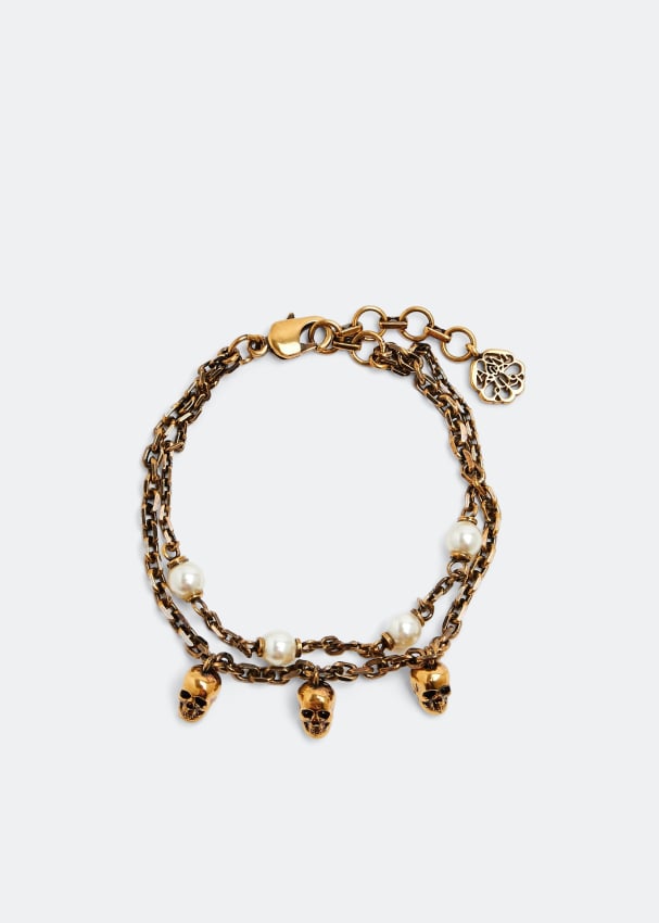 Браслет ALEXANDER MCQUEEN Pearl Skull chain bracelet, золотой alexander mcqueen черный плетеный браслет с черепом