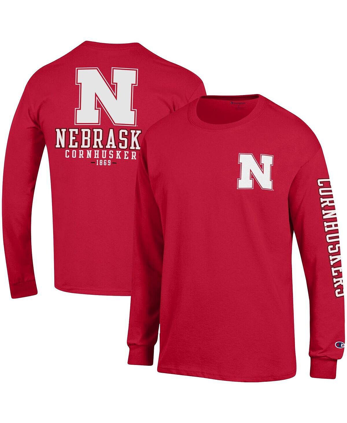 

Мужская футболка с длинным рукавом scarlet nebraska huskers team stack Champion