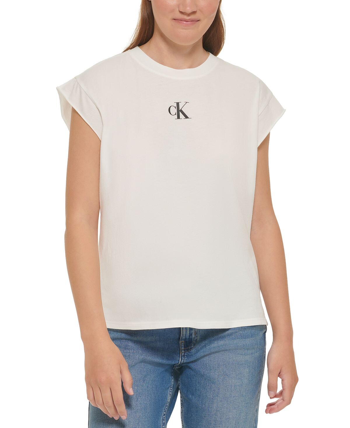 

Женская хлопковая футболка с короткими рукавами Calvin Klein Jeans, белый
