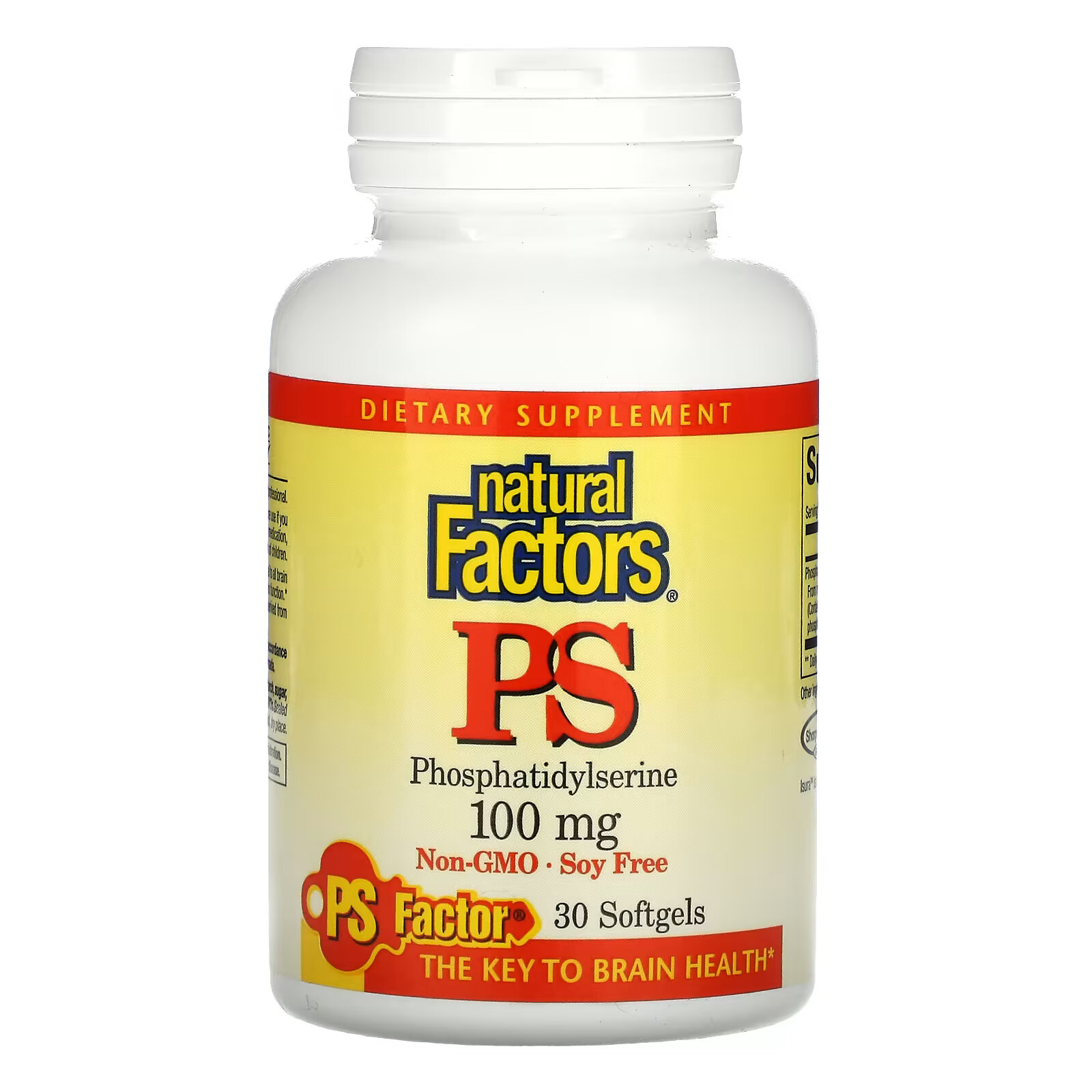 Natural Factors, PS, фосфатидилсерин, 100 мг, 30 мягких таблеток natural factors лютеин 40 мг 30 мягких таблеток