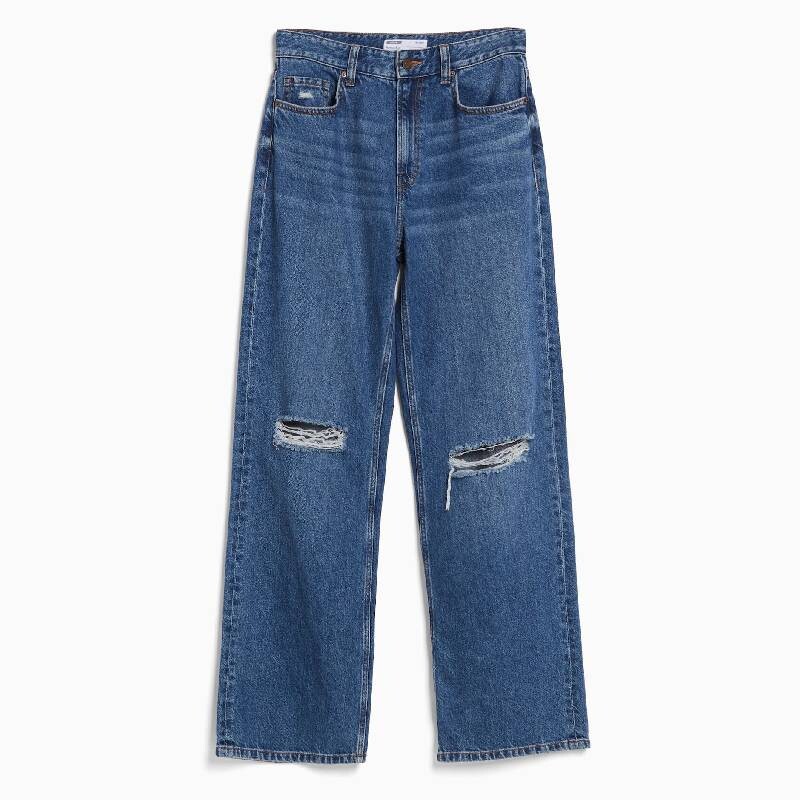 

Джинсы Bershka Ripped Wide-Leg 90s, темно-синий
