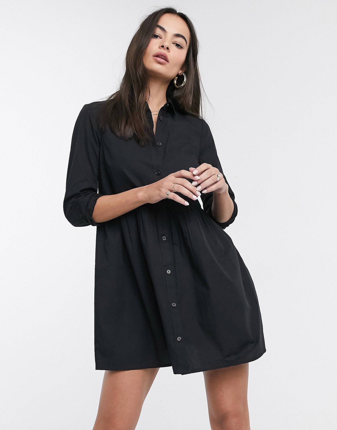 

Черное платье-рубашка мини из хлопка ASOS DESIGN