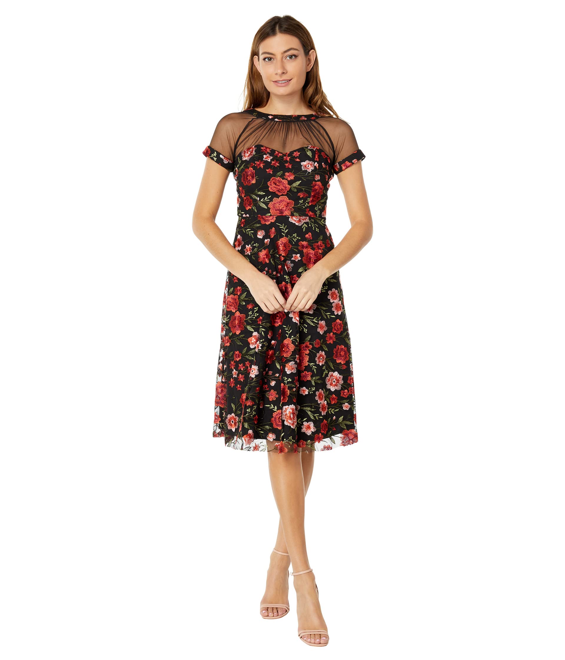 Платье Maggy London, Illusion Top Embroidered Fit-and-Flare Dress