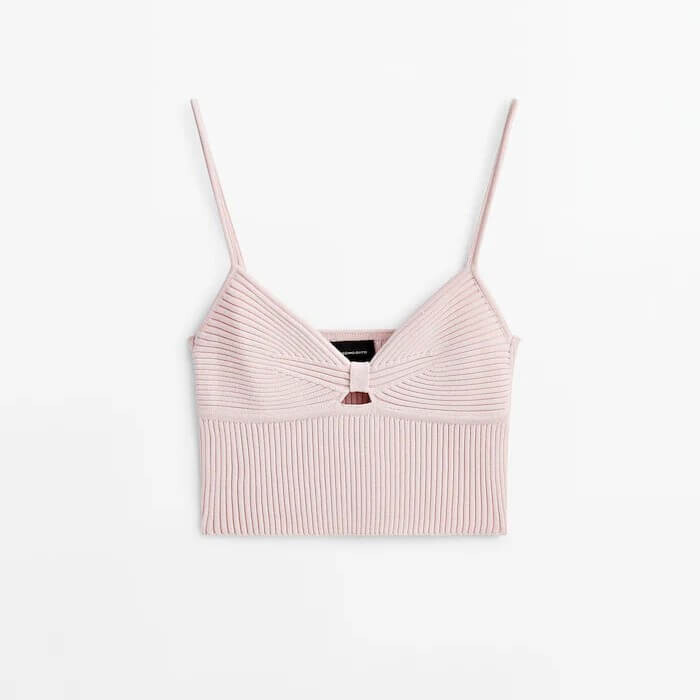 

Топ Massimo Dutti Ribbed Cut-out Crop - Studio, светло-розовый