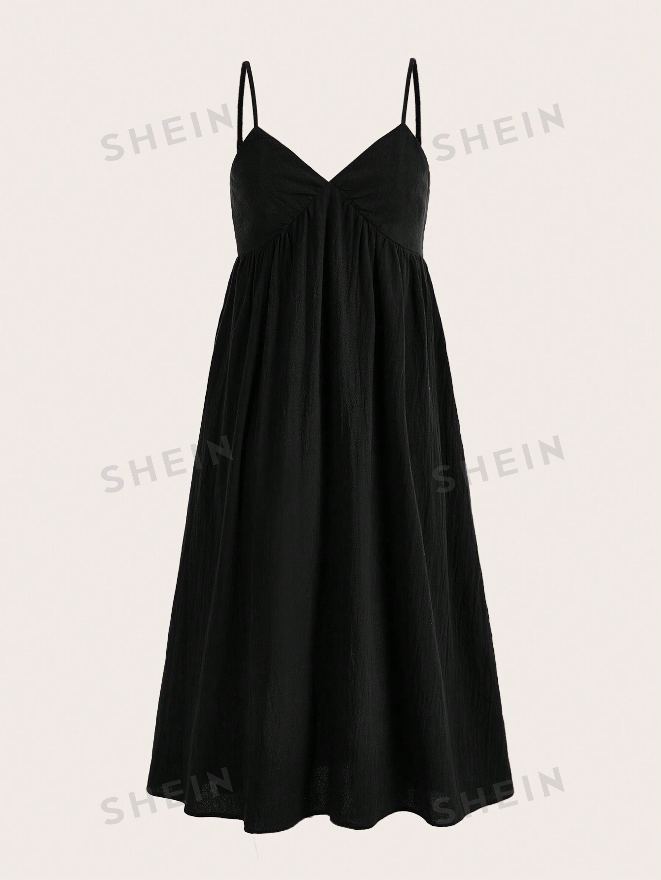 цена SHEIN EZwear Мятно-зеленое тканое платье макси на тонких бретелях в праздничном стиле, черный