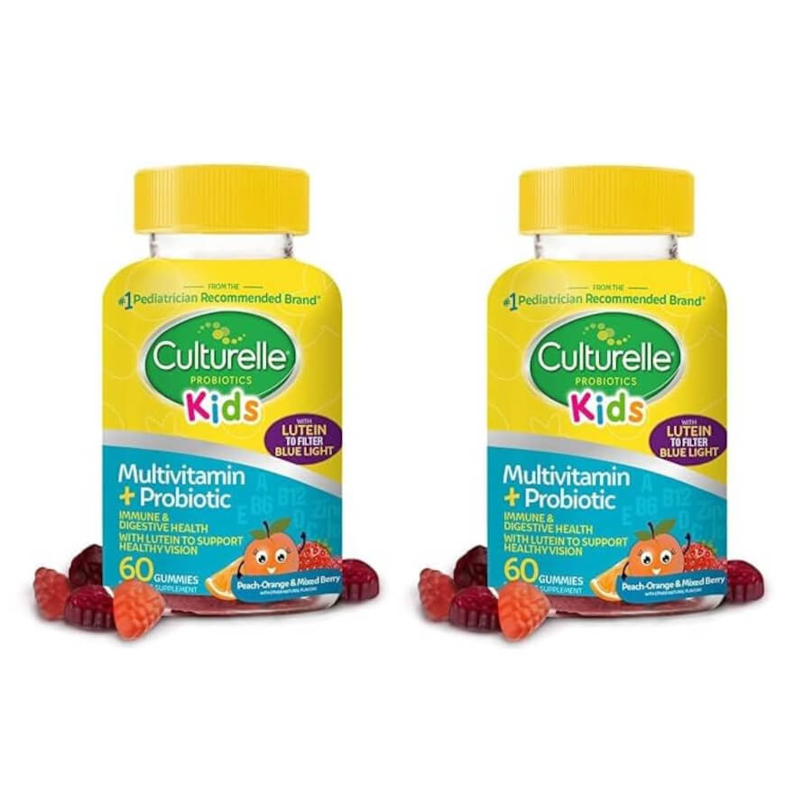 цена Мультивитамины для детей Culturelle Probiotic Peach-Orange & Mixed Berry Flavor With Lutein, 2 банки x 60 пастилок