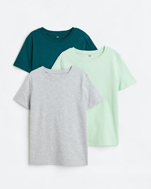 

Комплект футболок 3 штуки H&M, серый/темно-зеленый/светло-зеленый