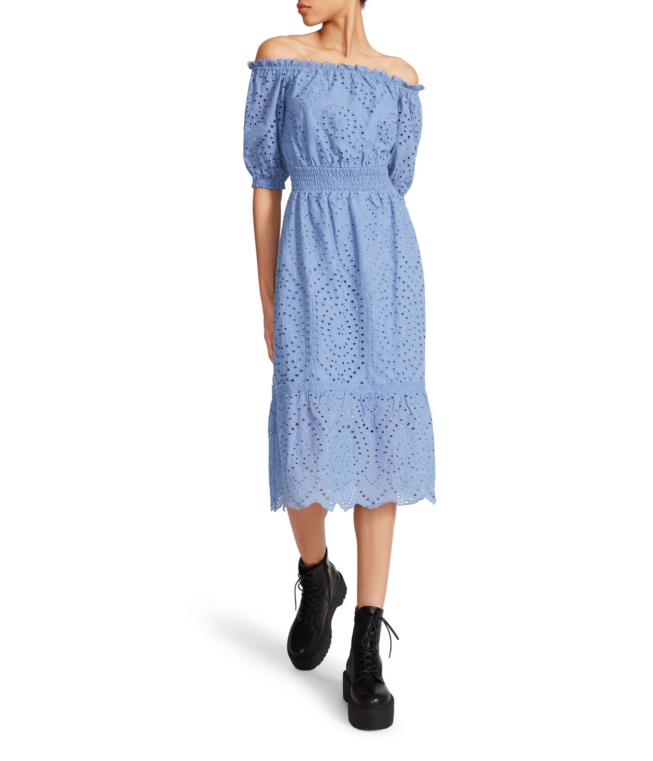 

Платье Betsey Johnson, Off Shoulder Cotton Eyelet Midi Dress