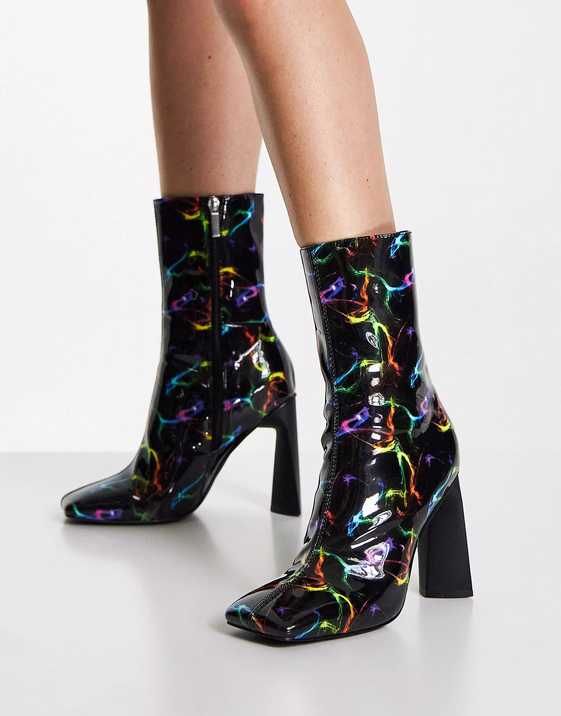 Полусапоги Asos Design Eddie High-heeled Square Toe, мультиколор туфли женские из лакированной кожи на высоком каблуке шпильке с открытым носком