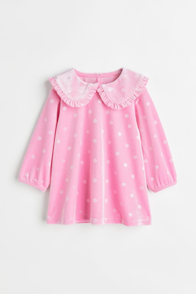 

Велюровое платье с воротником H&M, розовый/горошек