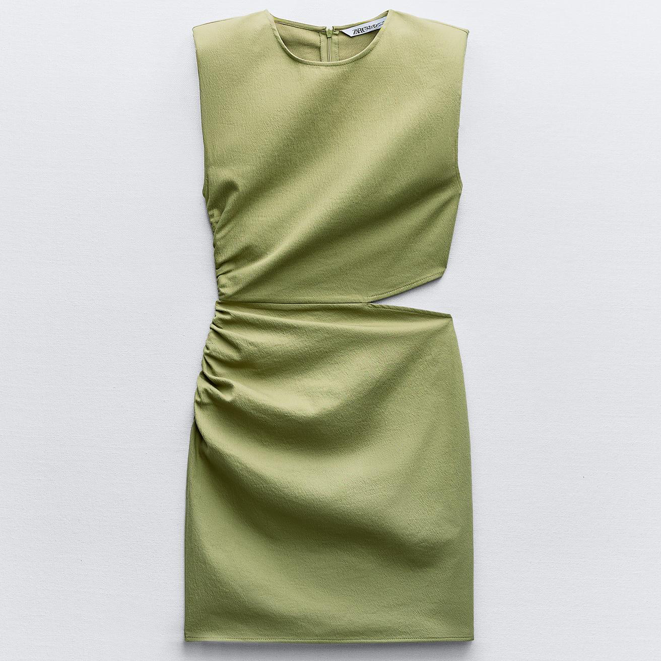 Платье Zara Draped Mini With Cut-out Detail, светлый хаки