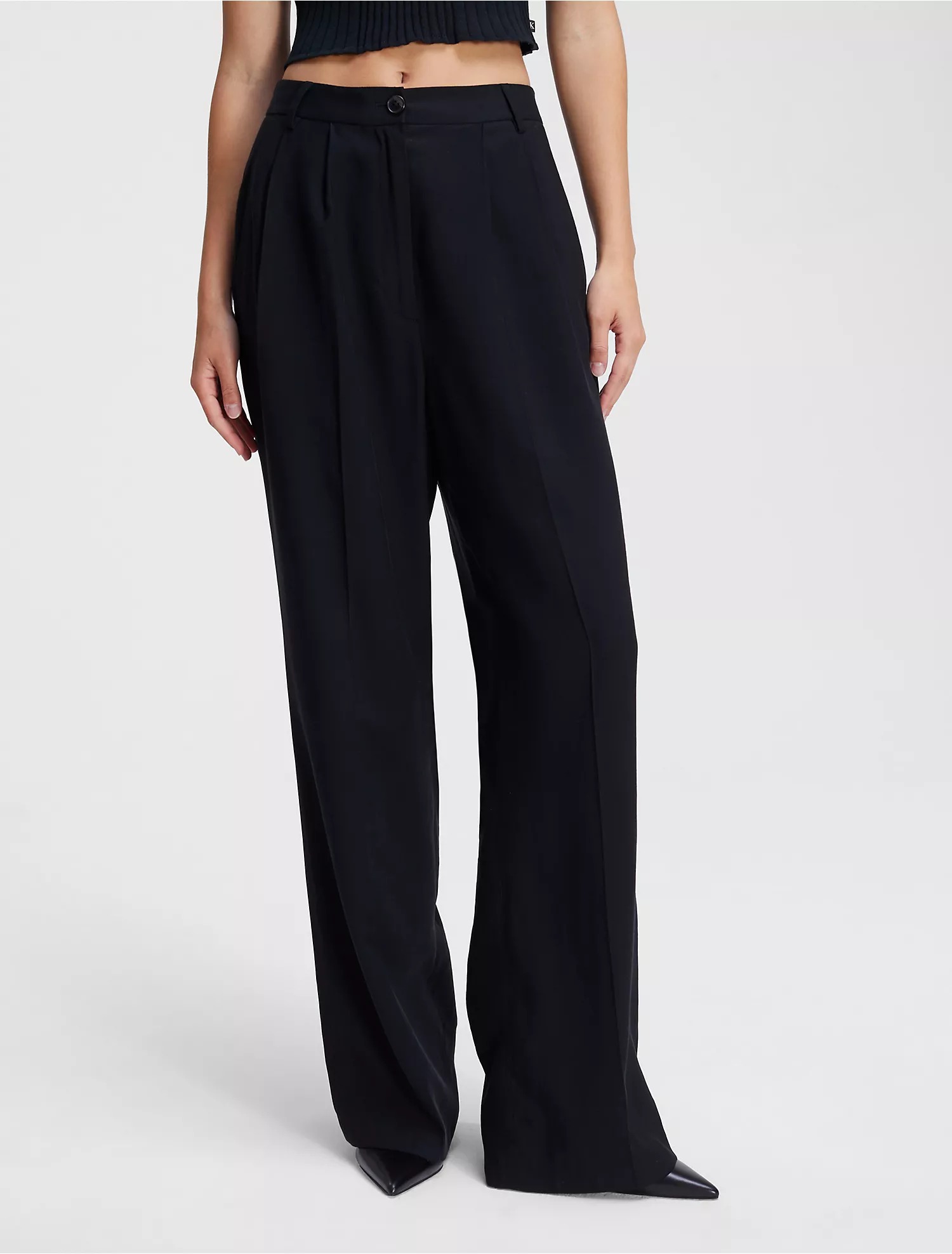 Брюки Calvin Klein Soft Twill Relaxed, черный брюки женские хлопково льняные свободного кроя повседневные штаны с завышенной талией и широкими штанинами модные брюки оверсайз до щико