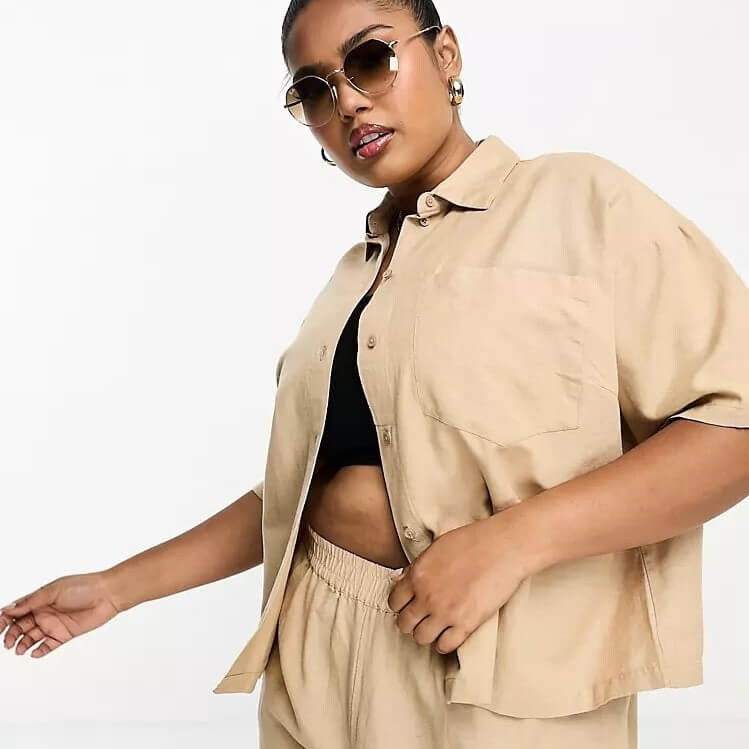 

Рубашка Pieces Curve Linen Boxy, бежевый