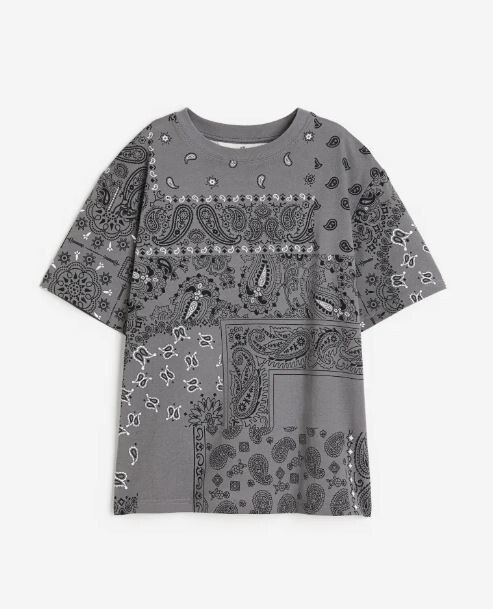 

Футболка с принтом узор H&M Paisley-Patterned Printed Jersey, серый