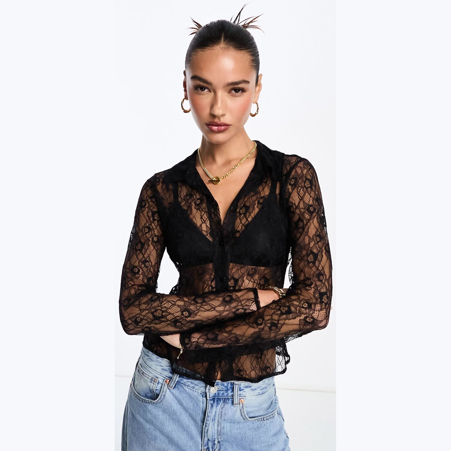 

Блузка Asos Design Fitted Lace, черный