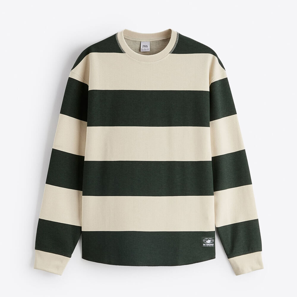 

Свитшот Zara Striped Textured, бежевый/зеленый