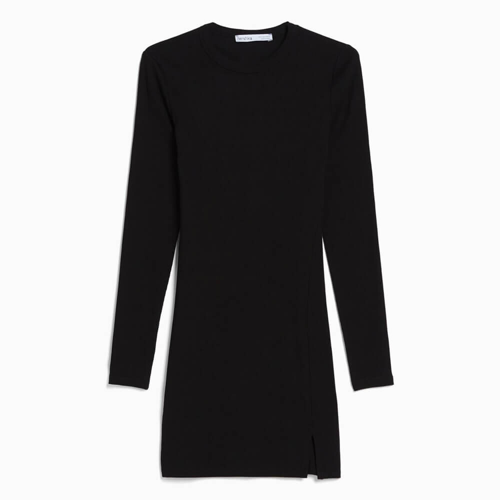 

Платье Bershka Ribbed Long Sleeve Ribbed Mini, черный