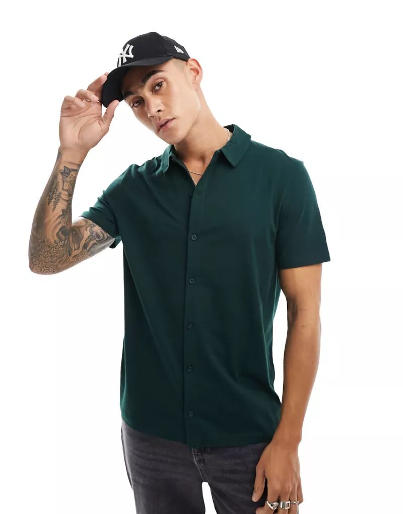Темно-зеленая трикотажная рубашка ASOS
