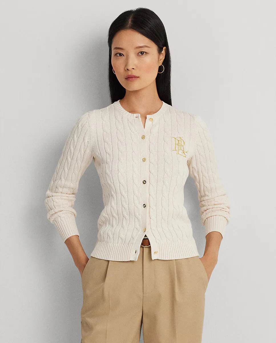 

Женский хлопковый кардиган косой вязки Lauren Ralph Lauren, белый