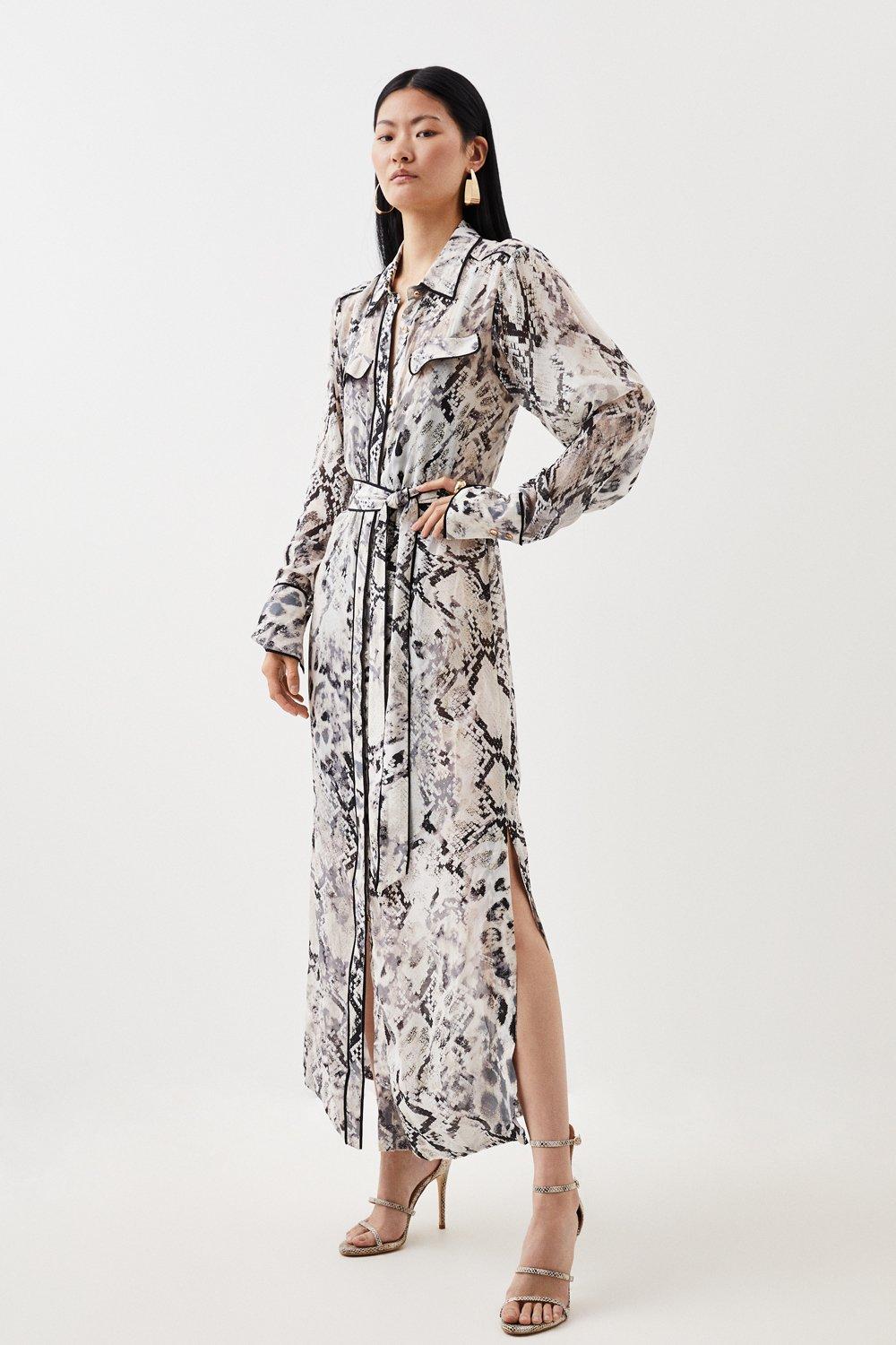Платье-рубашка миди из вискозы со змеиным рисунком Karen Millen, мультиколор платье рубашка с запахом h
